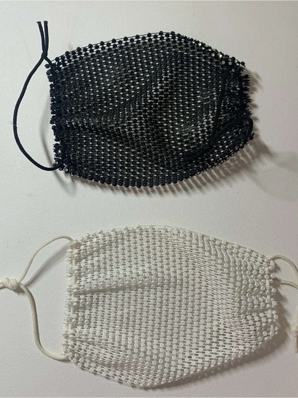 Bundle of 2 mesh bedazzled white and black adult face masks